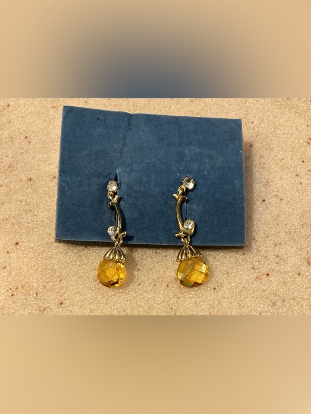 Avon Gold-Tone Drop Earrings with Yellow Crystal Dangles